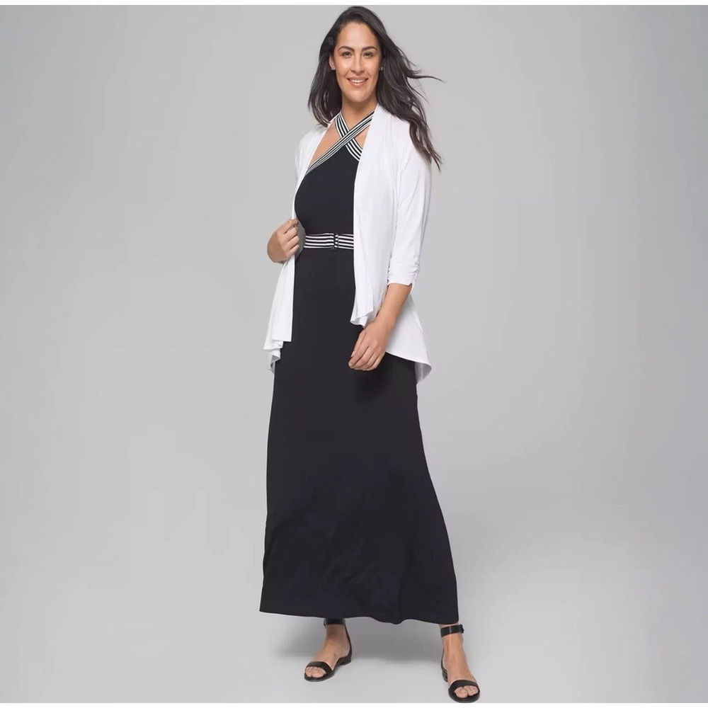 SOMA Women's XS Striped Trim Jersey Knit Belted Halter Maxi Dress Casual Boho